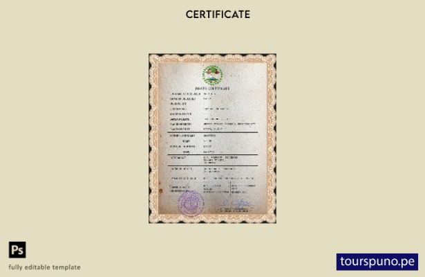 listo para imprimir plantilla PSD de certificado de defunción de Belice